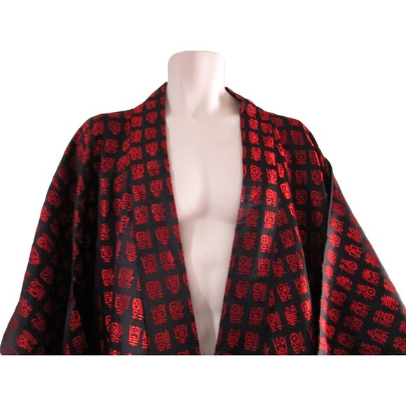 Kimono Style Robe Black Red Hanzi Funan Fu No Label Vintage EUC Sash Included - Picture 5 of 16